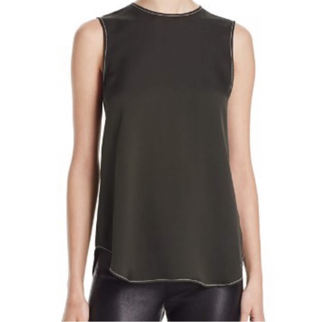 Theory Olive Green Sleeveless Silk Shell Top